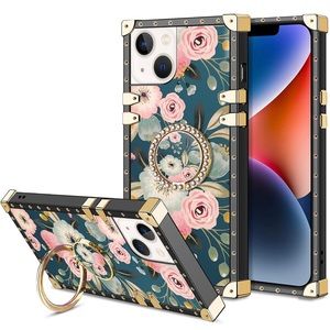 Iphone 14 Square Case with Kickstand Ring WomenShockproof Protective Heavy Duty
